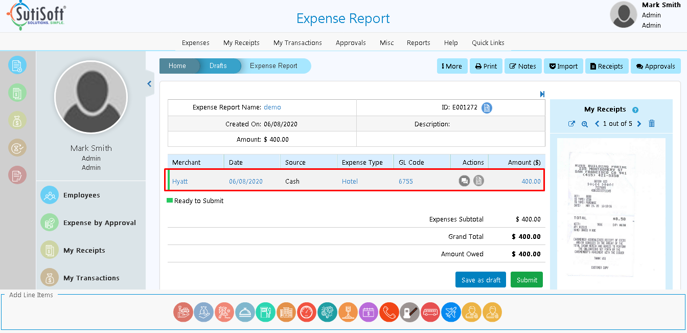 Expense Line Item Adding Line Items to an Expense Report Manually